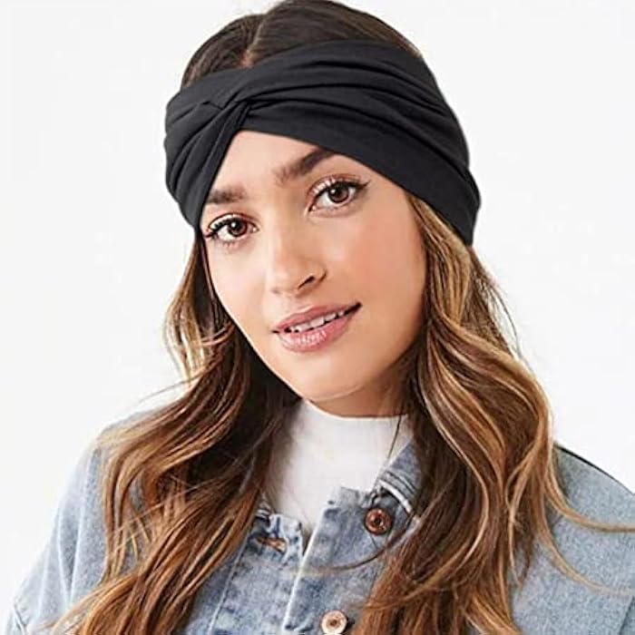 DRESHOW 4 Pack Turban Headbands for Women Wide Vintage Head Wraps Knotted Cute Hair Band Accessories, 4 pcs: plain black, One Size - Image 2
